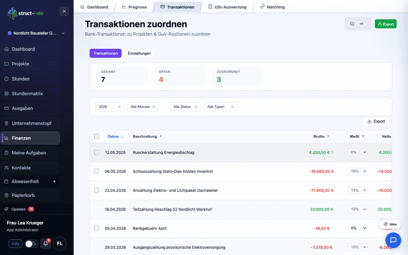 Vom Konto ins Projekt — in einem Klick.